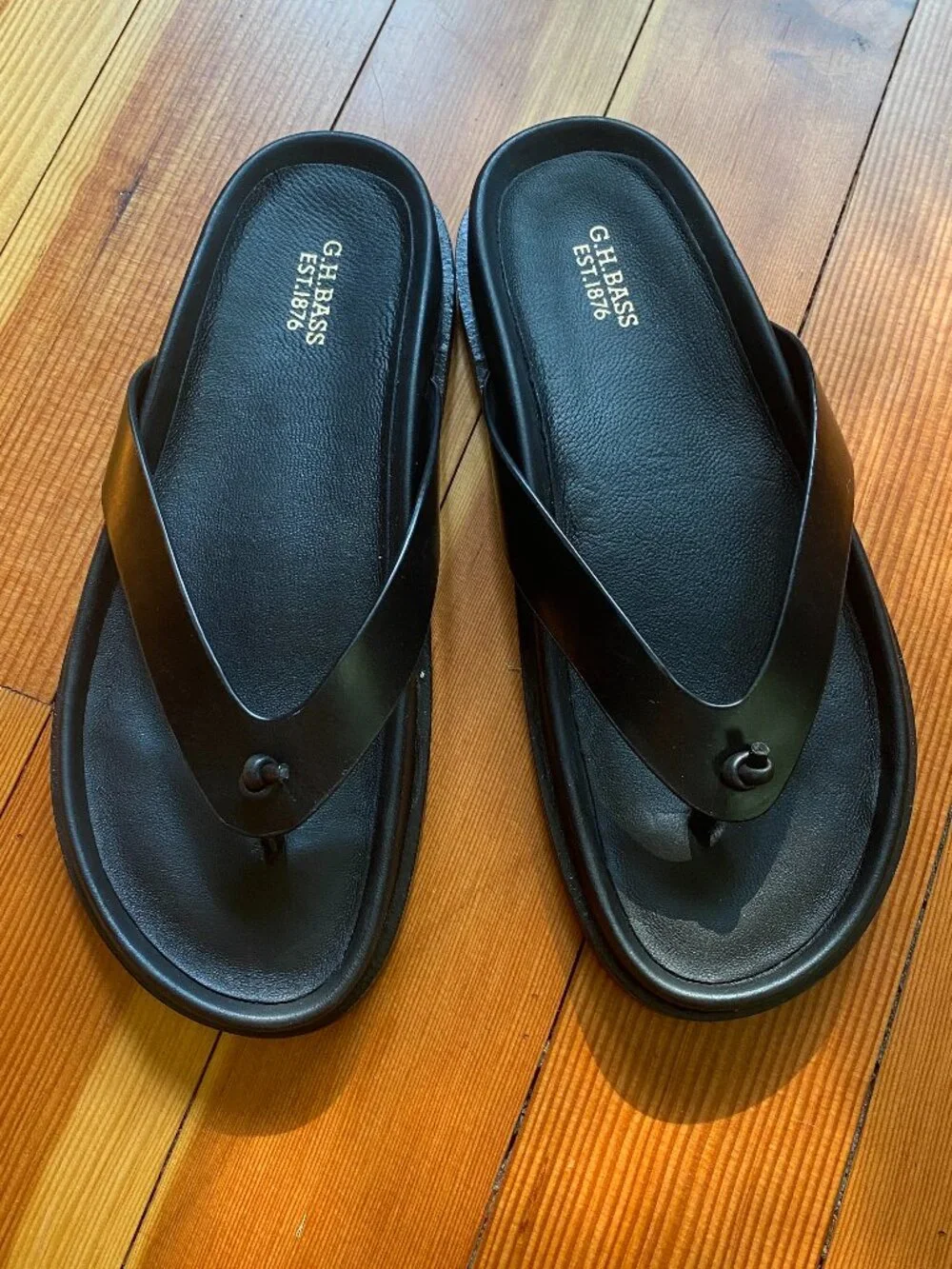 G.H. Bass Wynn Sandal - Black Leather Thong Sandal - Size 8